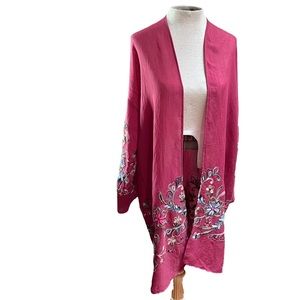 Beautiful floral embroidered Kimono Boho cover up wrap - one size sheer